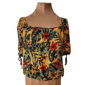 BCX Floral‎ Hawaiian Crop Blouse Women's Size Medium